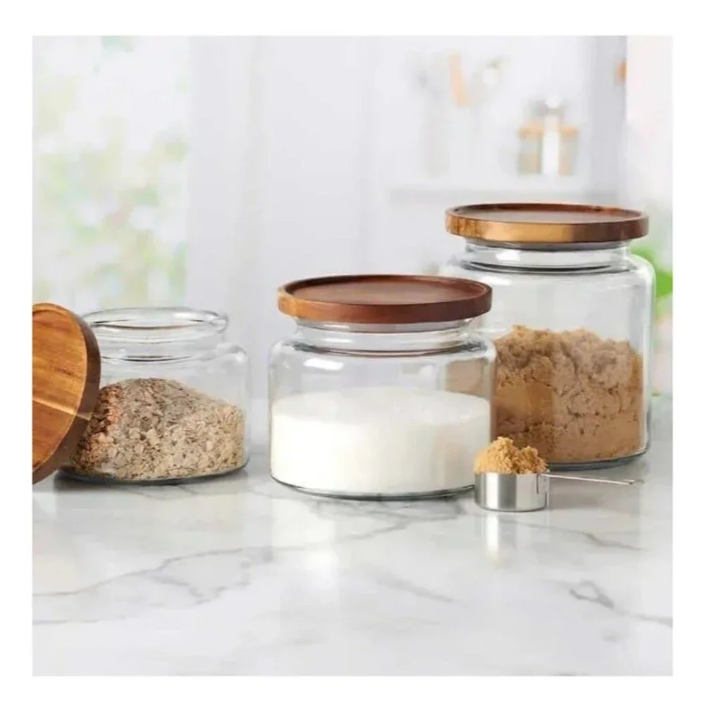 Anchor Hocking Glass Jars with Acacia Lids, Set of 3